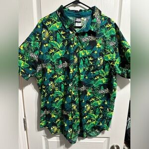 Star Wars Millennium Falcon Hawaiian Button Down Woven Shirt Large Green Black